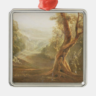 Satan Contemplating Adam en Eva in Paradise, van Metalen Ornament