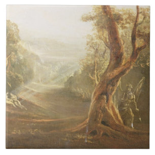 Satan Contemplating Adam en Eva in Paradise, van Tegeltje