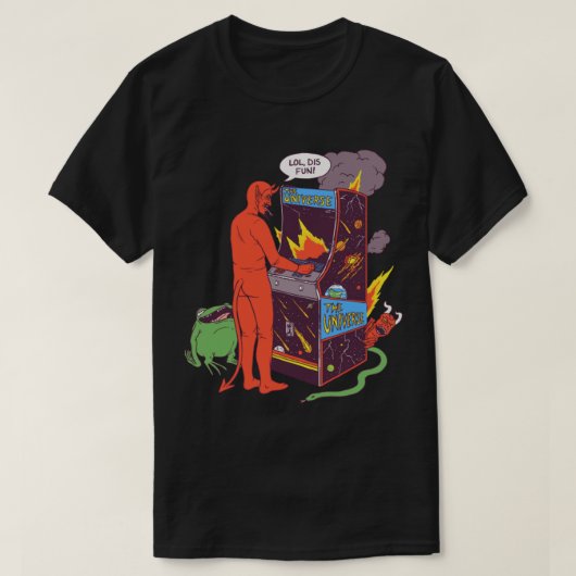 Satan die het universum bestuurt t-shirt (Design voorkant)