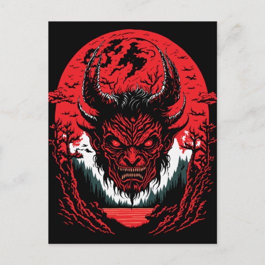 Satan Evil Face | Demon Head grafisch ontwerp Briefkaart (Voorkant)