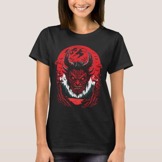 Satan Evil Face | Demon Head grafisch ontwerp T-shirt (Voorkant)