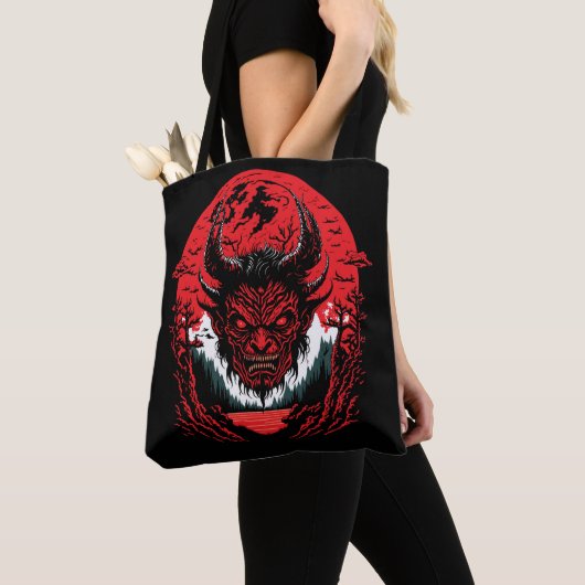 Satan Evil Face | Demon Head grafisch ontwerp Tote Bag (Dichtbij)