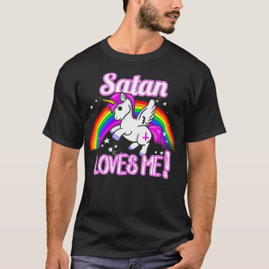 Satan houdt van Unicorn Religion Non-Believer T-shirt (Voorkant)