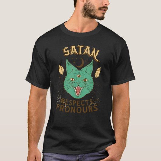Satan respecteert voornaamwoorden kat t-shirt (Voorkant)