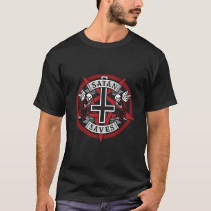 Satan slaat Pentagram W Skull Angels Inverted Cros T-shirt
