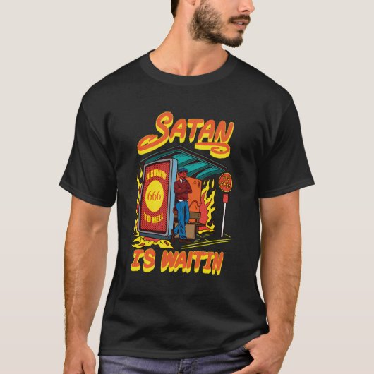 Satan wacht bij de bushalte Grappige Lucifer GIF T-shirt (Voorkant)