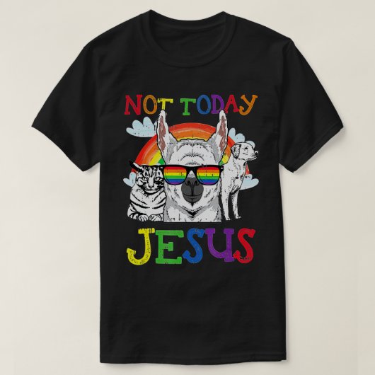 Satanic LGBQ not oday Jesus Llama Cat Dog Gothic G T-shirt (Design voorkant)