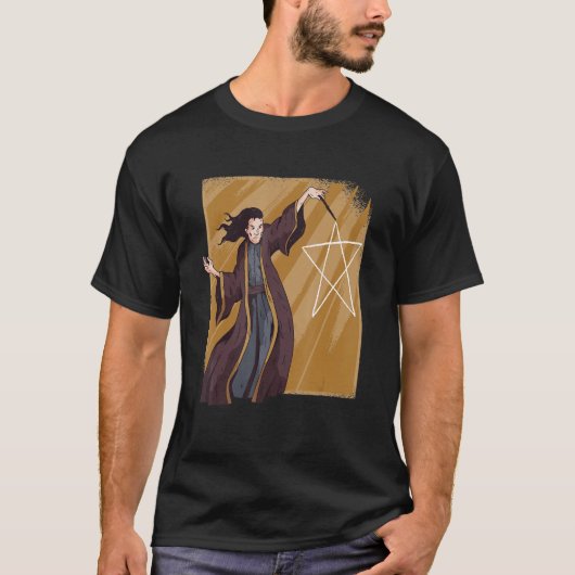 Satanic Wizard Pentagram Stick T-shirt (Voorkant)