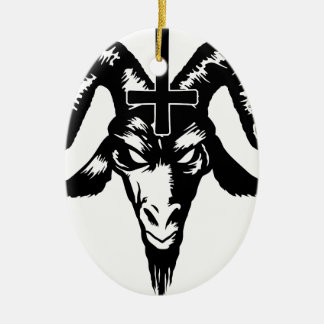 Satanische geitenkop met kruis (zwart) keramisch ornament
