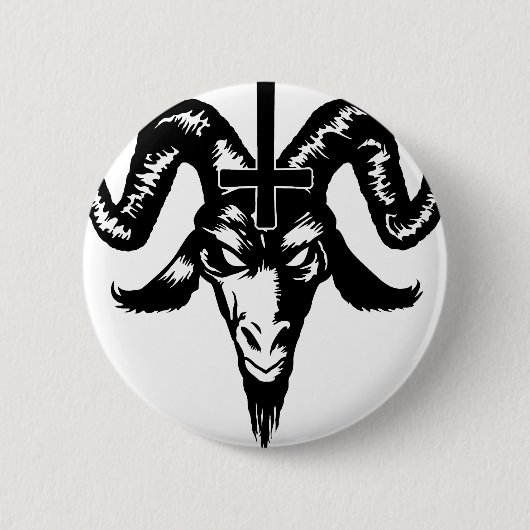 Satanische geitenkop met kruis (zwart) ronde button 5,7 cm (Voorkant)