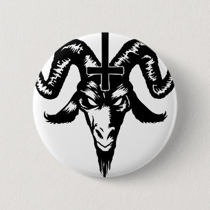 Satanische geitenkop met kruis (zwart) ronde button 5,7 cm