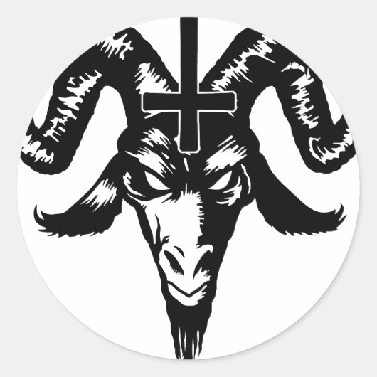 Satanische geitenkop met kruis (zwart) ronde sticker (Voorkant)