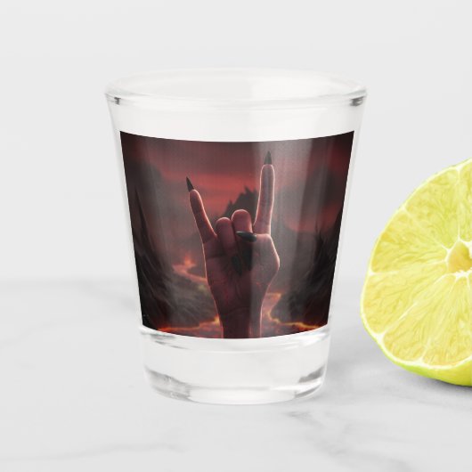 Satanische Groet Shot Glas (Voorkant)