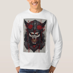 Satanische symbolen, boze zombie samoerai gezicht, t-shirt