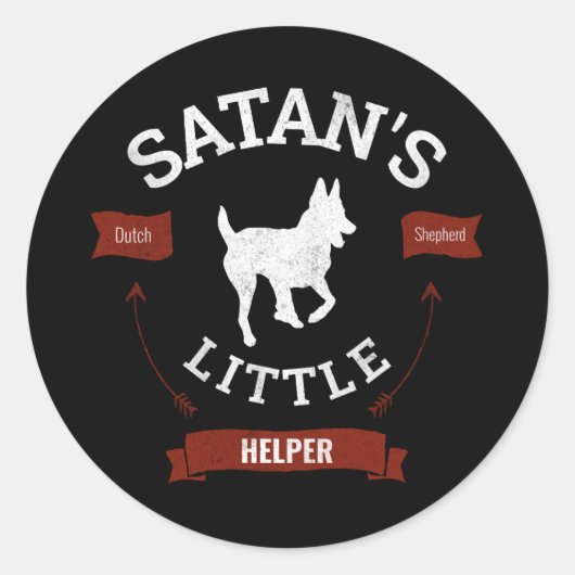 Satan's Little Helper Grappige Nederlandse Herder Ronde Sticker (Voorkant)