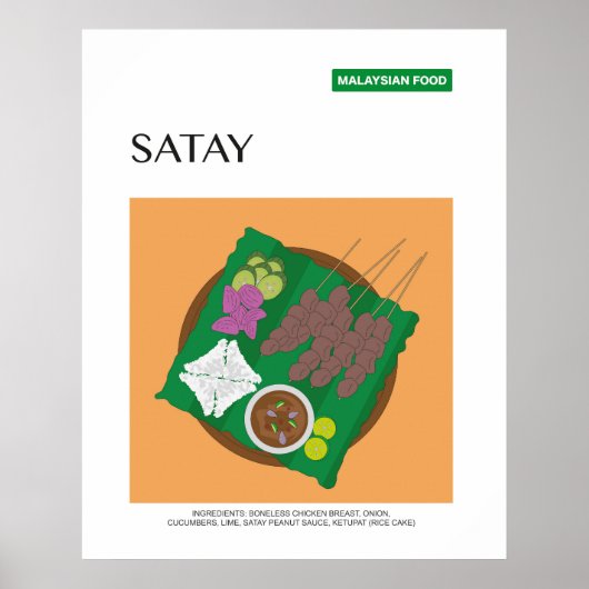 Satay Maleisië Reizen Food Wall Art Poster (Voorkant)
