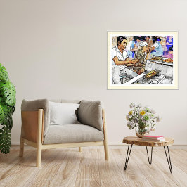 Satay Seller - Aquarel Art Print