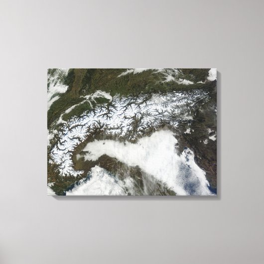 Satelliet-afbeelding van de bergketen van de Alpen Canvas Afdruk (Voorkant)