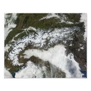 Satelliet-afbeelding van de bergketen van de Alpen Foto Afdruk