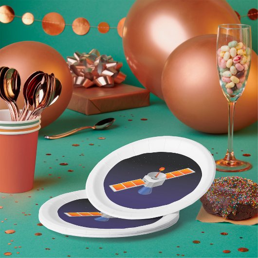 Satelliet in de ruimte papieren bordje