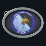 Satelliet Missiepatch Idaho Spudnik Gesp<br><div class="desc">Een humoristische afbeelding van een aardappel als een satelliet genaamd "Spudnik-1", met vorken die dienen als antenne, in een baan rond de aarde. Ik heb mensen ontmoet die niet geloven dat Idaho een echte plek is. Anderen weten dat het ergens in het vliegveld ligt, maar kunnen het niet beter plaatsen...</div>