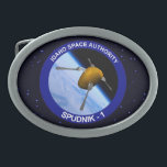 Satelliet Missiepatch Idaho Spudnik Gesp<br><div class="desc">Een humoristische afbeelding van een aardappel als een satelliet genaamd "Spudnik-1", met vorken die dienen als antenne, in een baan rond de aarde. Ik heb mensen ontmoet die niet geloven dat Idaho een echte plek is. Anderen weten dat het ergens in het vliegveld ligt, maar kunnen het niet beter plaatsen...</div>