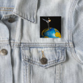 Satelliet Orbiting Earth 6 Vierkante Button 5,1 Cm (In situ)