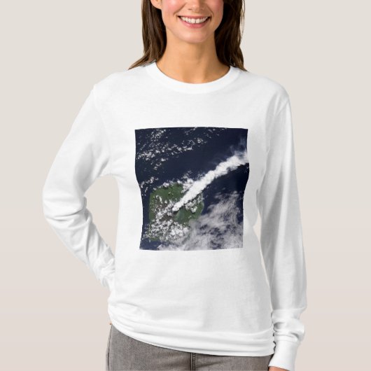 Satelliet uitzicht van een dikke, stoomrijke pluim t-shirt (Voorkant)
