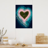 Satellietbeeld van hartvormig eiland met roze zand poster (Keuken)