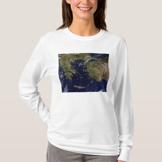 Satellietcentrum uitzicht van Griekenland en Turki T-shirt (Voorkant)