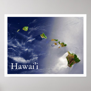 Satellietsatelliet Uitzicht van de Hawaiiaanse eil Poster