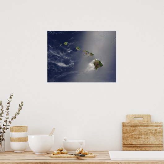 Satellietsatelliet Uitzicht van de Hawaiiaanse eil Poster (Keuken)