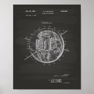 Satellietstructuur 1958 Patent Art Chalkboard Poster