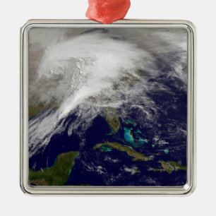 Satellietuitzicht van een zwaar winterstorm metalen ornament