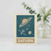 Satellite Saturn Retro Galaxy Briefkaart (Staand voorkant)