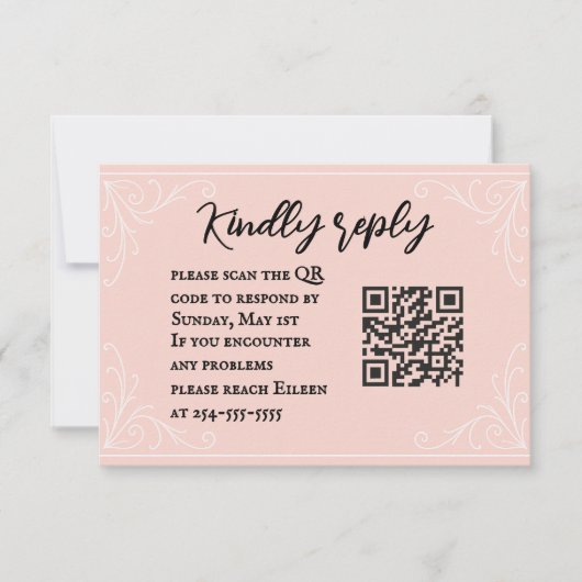 Satijn Blush QR Code Wedding RSVP Kaart (Voorkant)