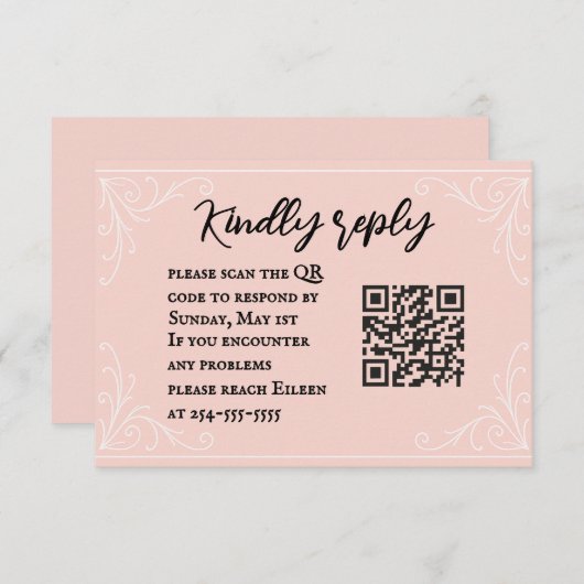 Satijn Blush QR Code Wedding RSVP Kaart (Voorkant / Achterkant)
