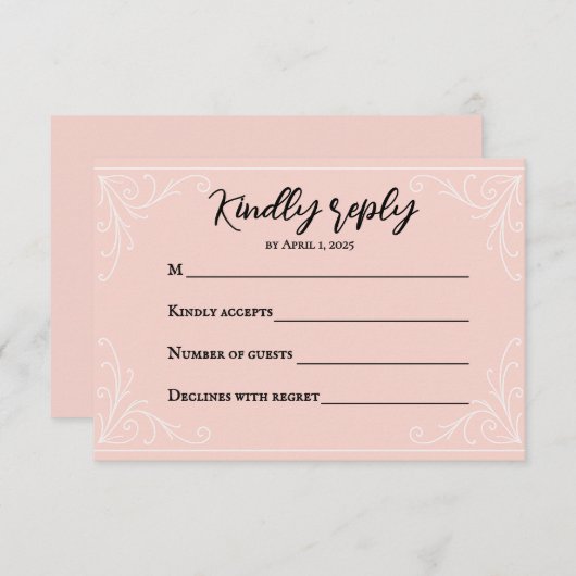 Satijn Blush Wedding RSVP Kaart (Voorkant / Achterkant)