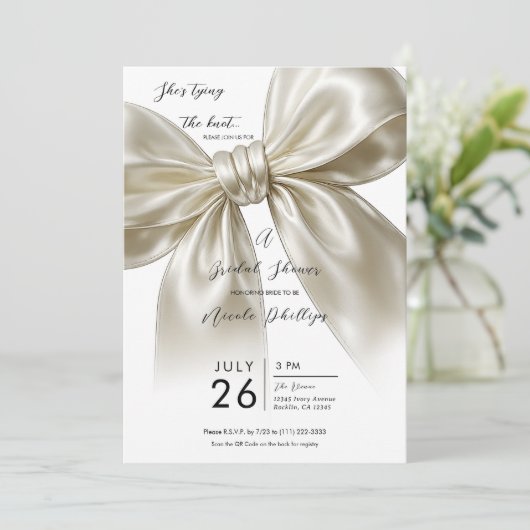 Satijn boog binden van de knoop Posh Vrijgezellenf Kaart (Staand voorkant)