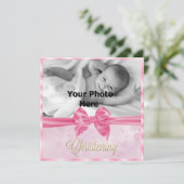 Satijn Boog Foto Meisje Doop Kaart (Staand voorkant)