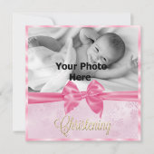 Satijn Boog Foto Meisje Doop Kaart (Voorkant)
