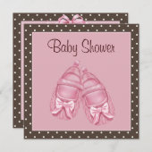 Satijn Booties Roze en Bruin Baby Meisje Douche Kaart (Voorkant / Achterkant)