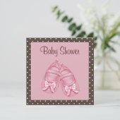 Satijn Booties Roze en Bruin Baby Meisje Douche Kaart (Staand voorkant)