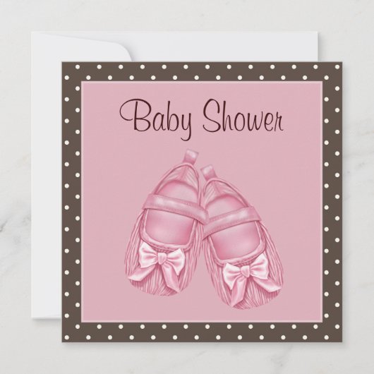 Satijn Booties Roze en Bruin Baby Meisje Douche Kaart (Voorkant)