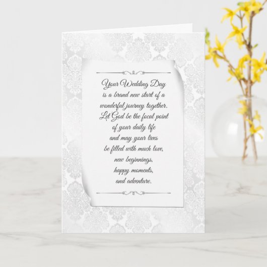 Satijn Damast religieuze bruiloft Kaart (Gele Bloem)