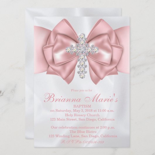 Satijn Diamond Cross Doop | doopuitnodiging Kaart (Voorkant / Achterkant)