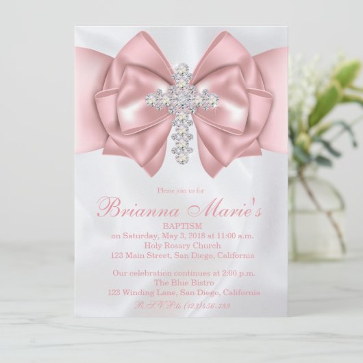 Satijn Diamond Cross Doop | doopuitnodiging Kaart (Staand voorkant)