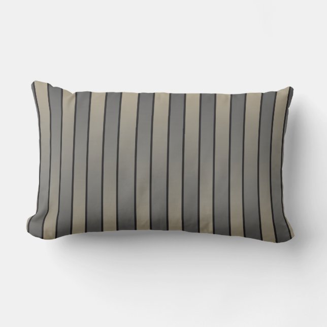 Satijn Effect Strepenpatroon Zwart En Beige Kussen (Voorkant)