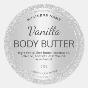 Satijn Folie Silver Glitter Body Butter Labels