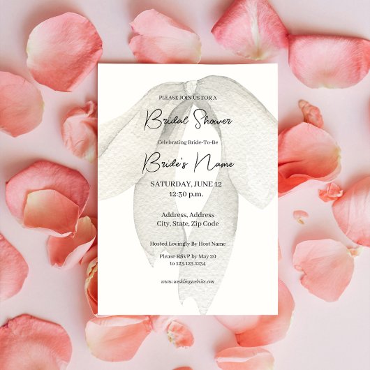 Satijn Ivoor Lint Bow Bruids Douche Uitnodiging